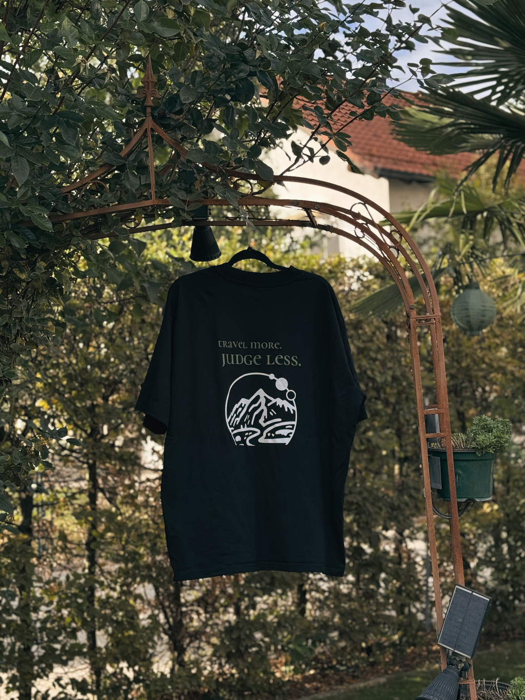 Unisex organic oversized high neck t-shirt | travel more judge less